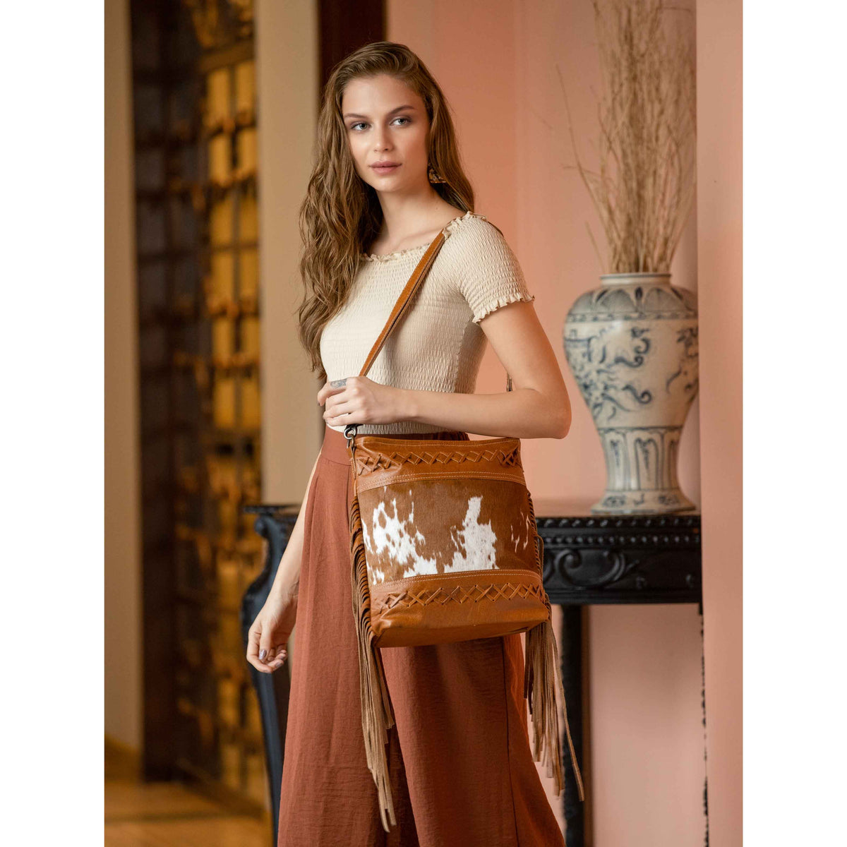 Fashion Creed Leather And Hairon Handbag