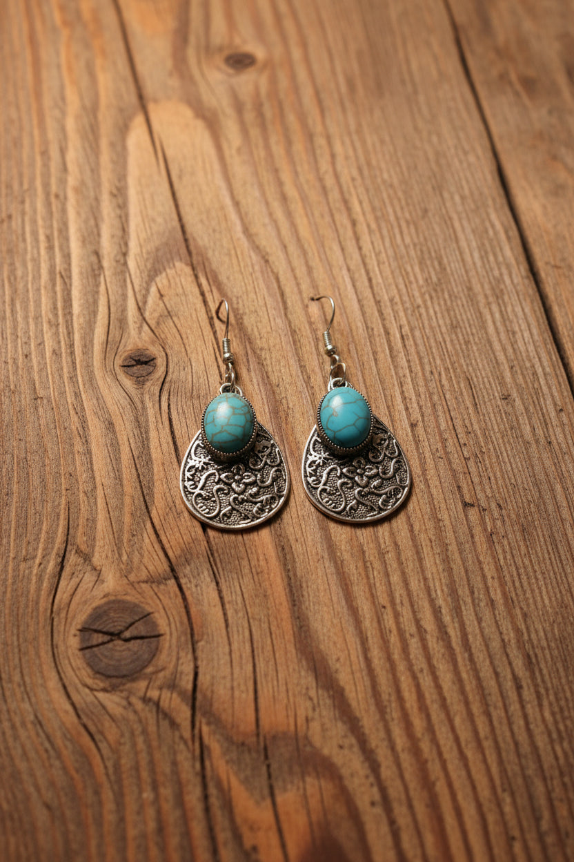 Tooled Turquoise Dangles