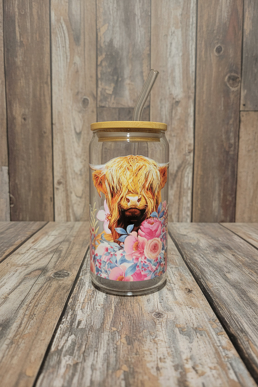 Floral Highland Cow Libbey Cup